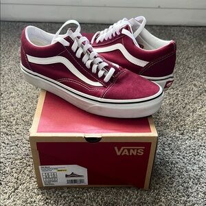 Vans Burgundy and White Old Skool Sneakers